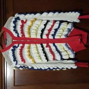 ANDREEVA‎ designer couture hand knitted zip up layered ruffled medium